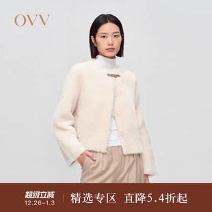 圆领舒适保暖羊皮革大衣外套 经典 OVV秋冬热卖 女装