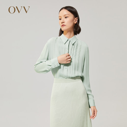 OVV纽扣长袖真丝重磅衬衫