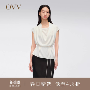 衬衫 20MM弹力双乔荡领配腰绳短袖 女装 OVVOutlet春夏热卖