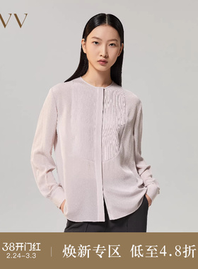 【重磅真丝】OVVOutlet秋冬女装22姆米鬼绉暗门襟百褶休闲衬衫
