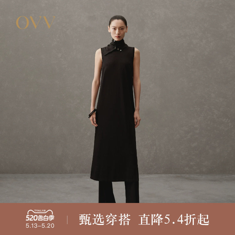 OVV春夏热卖女装经典基础精致无袖小黑裙优雅直筒连衣裙