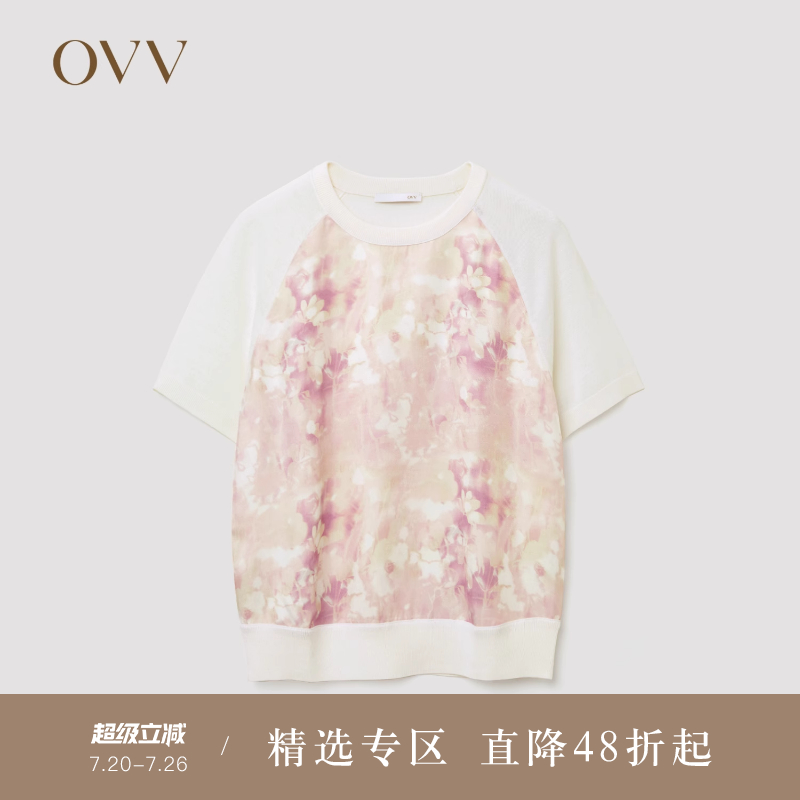 【黄金羊毛】OVVOutlet2024秋冬新款女装时尚印花圆领短