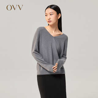 OVV秋冬女山羊绒V领宽松廓形套头微光金属感装饰亮片长袖针织衫