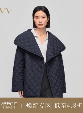 OVV秋冬热卖女装经典时髦大翻领小菱格保暖棉服外套