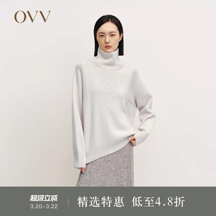 OVVOutlet秋冬热卖女装高领保暖舒适粗针阔版长袖休闲羊绒衫