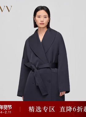 OVVOutlet秋冬新款女装光泽感面料青果领双排扣羽绒服外套