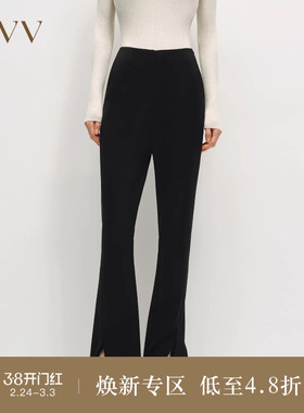 OVVOutlet秋冬热卖女装时尚简约开衩设计职场通勤微喇休闲裤
