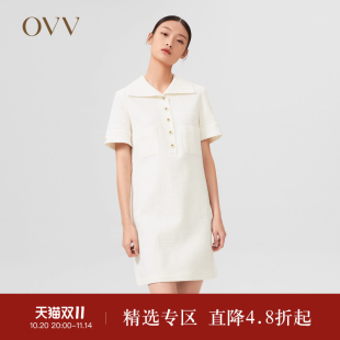女日本进口面料方领短袖 OVVOutlet春夏热卖 粗花呢 连衣裙 经典