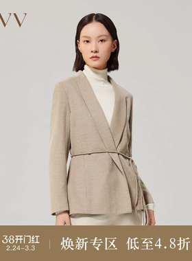 【新美学羊绒】OVVOutlet秋冬女装简约宽松系带单件西服外套