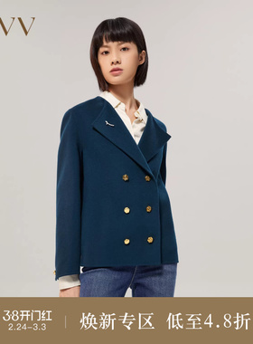 OVVOutlet秋冬女装双排扣船锚纽扣海军风羊毛休闲外套
