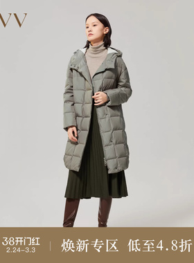 OVV Outlet秋冬时尚新款女直筒宽松抽绳连帽舒适90鹅绒羽绒服长款