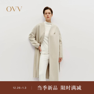 简约舒适无领随附腰带羊毛双面呢大衣 女装 OVVOutlet秋冬热卖 新款