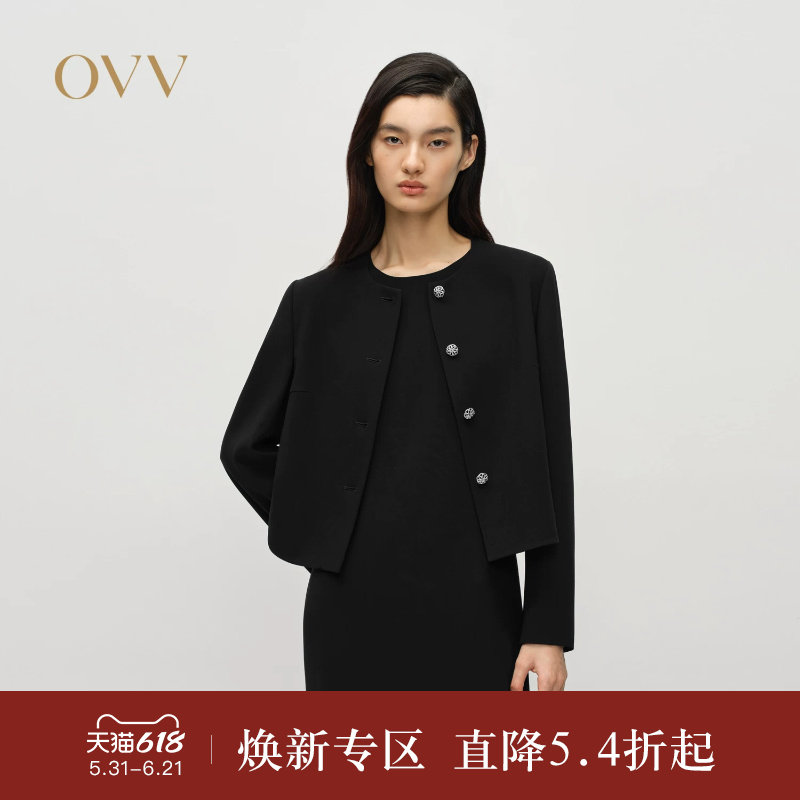 OVV2025春夏新款女装日本进口三醋酸圆领经典版型正装夹克