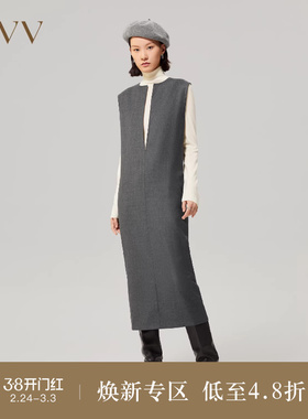 【意大利进口VBC】OVV Outlet秋冬女装精纺羊毛深灰色无袖连衣裙
