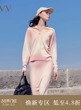 【可机洗黄金羊毛】OVVOutlet秋冬新款女装翻领落肩长袖针织衫