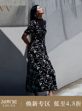 【可机洗黄金羊毛】OVVOutlet秋冬女装荷叶边半高领羊毛连衣裙