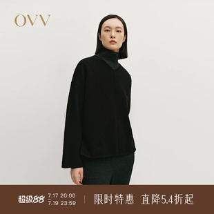 OVVOutlet秋冬热卖新款女装宽松舒适套头V领羊毛长袖休闲针织衫