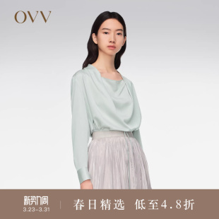 上衣 日本进口三醋酸荡领配腰绳长袖 OVVOutlet春夏热卖 女装