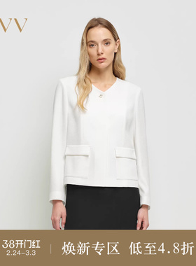 OVV2025春夏新款女装三醋酸面料简约V领夹克休闲外套