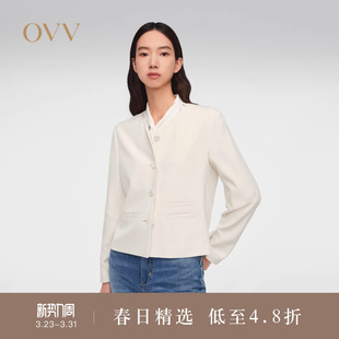 OVV春夏热卖 22MM弹力重绉小V领休闲夹克外套 女装