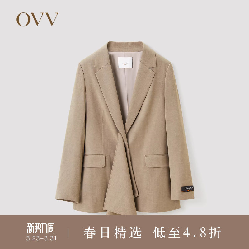 OVV Outlet秋冬女装意大利进口面料时尚飘带套装西服外套