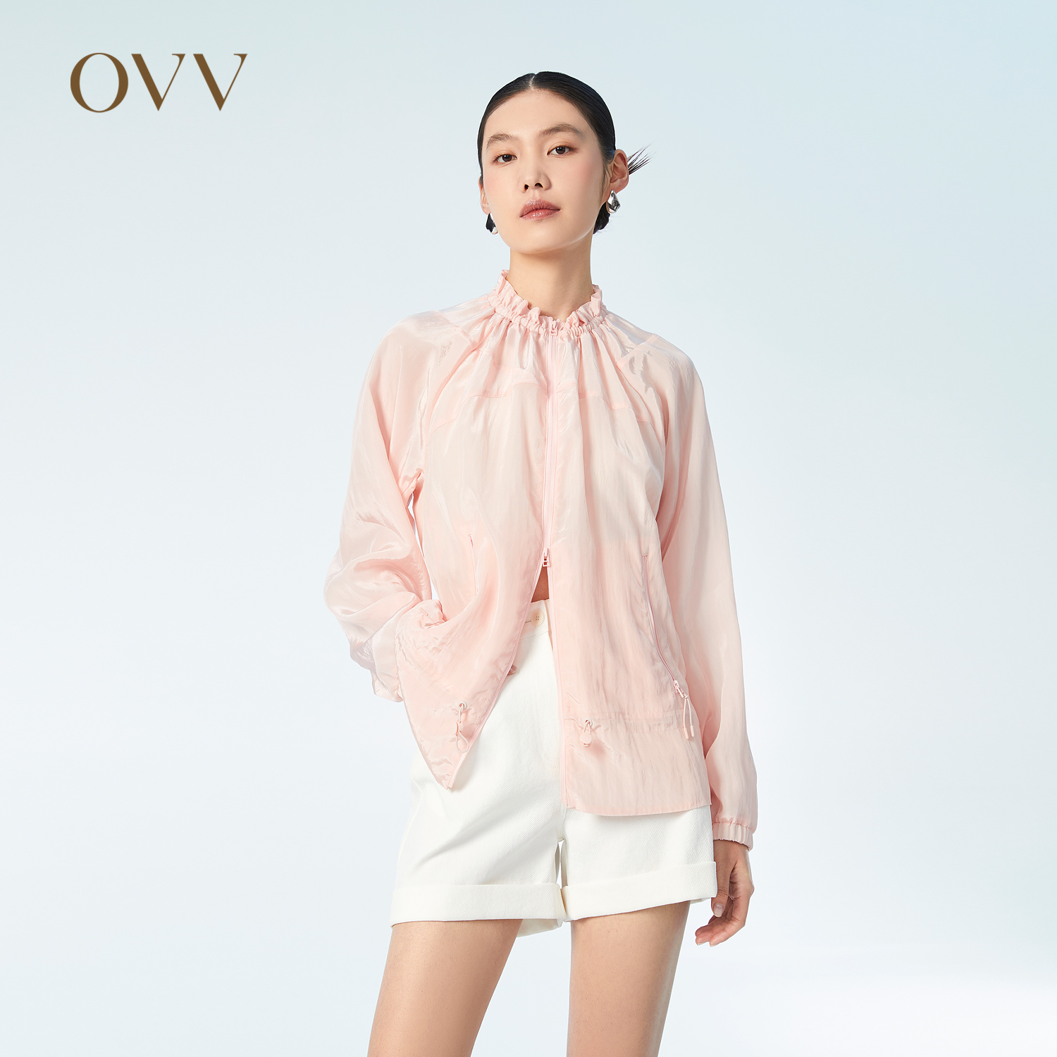 OVVOutlet【爱情而已同款】 春夏新款女双开拉链轻盈光泽休闲外套