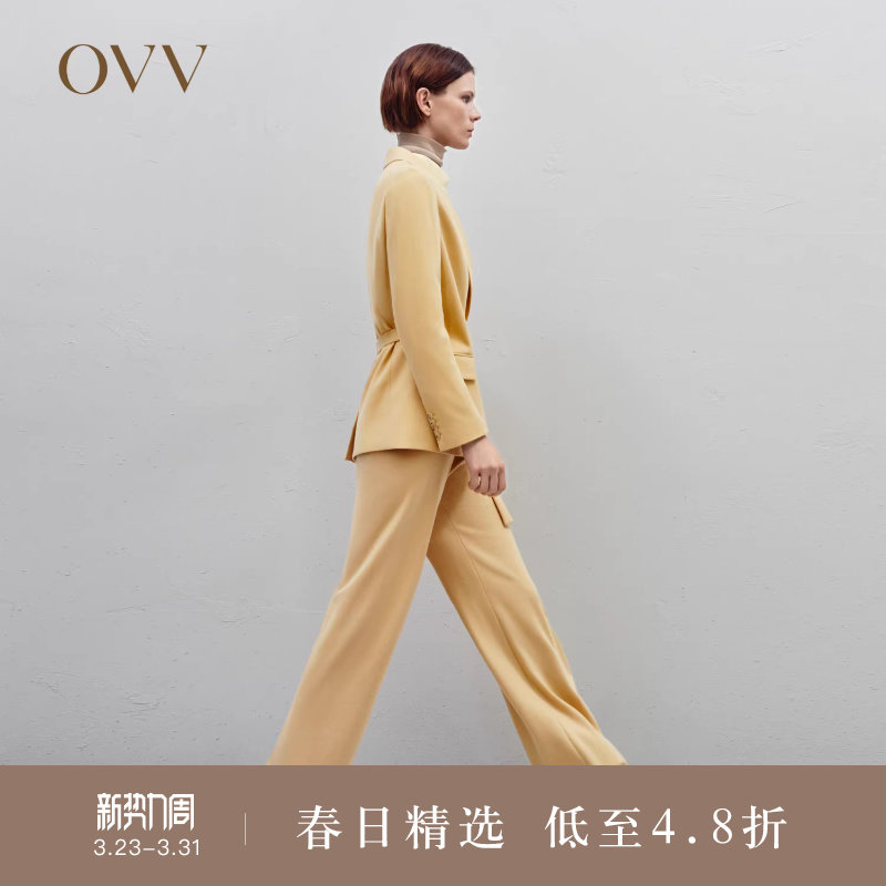 OVVOutlet秋冬新款女装针织羊毛不对称系带设计女套装西服外