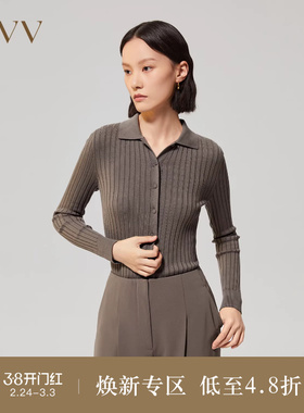 【可机洗黄金羊毛】OVV秋冬女装POLO修身长袖羊毛针织衫