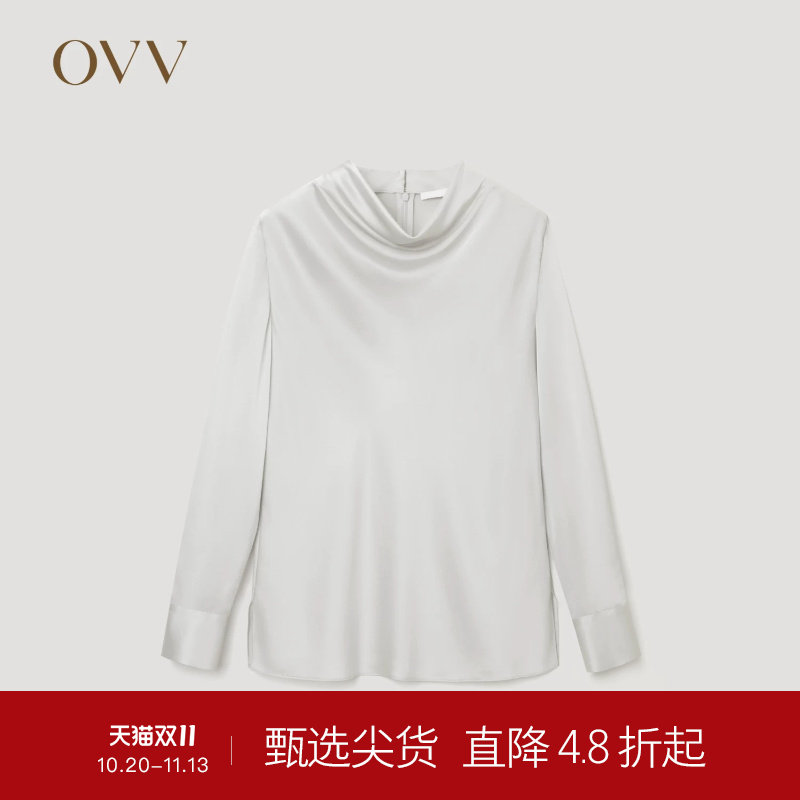 【重磅真丝】OVVOutlet秋冬热卖女装20MM缎面绉半高堆领上衣