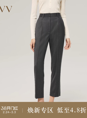 【黄金羊毛】OVVOutlet秋冬女装褶饰羊毛九分通勤直筒休闲裤