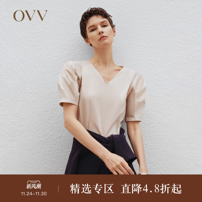 OVV套头衫短袖春夏泡泡袖上衣