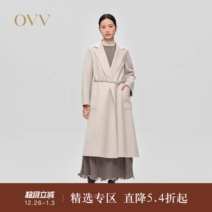大衣 戗驳领配腰绳高支羊毛双面呢长款 OVV秋冬热卖 女装