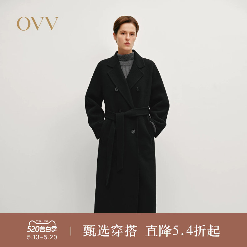 OVVOutlet秋冬热卖新款女装平驳领双排扣休闲通勤羊毛双面呢