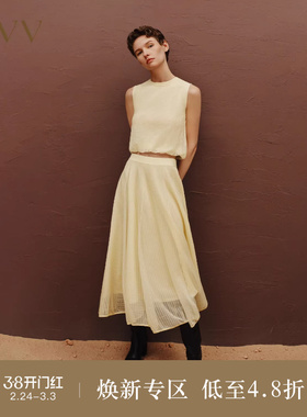 OVV春夏热卖女装时尚趣味方格花型双层设计无袖背心