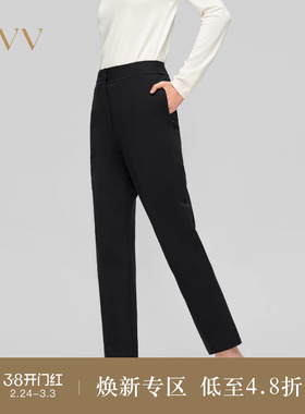 OVV秋冬热卖女装挺括羊毛罗马布拉链口袋休闲通勤九分裤