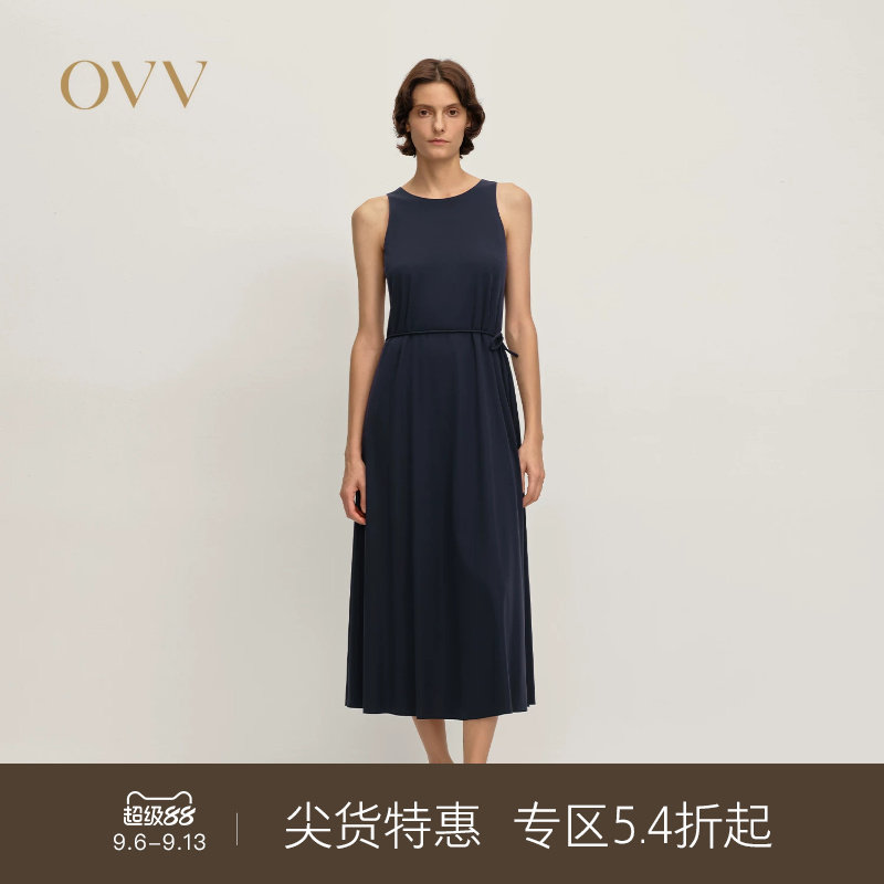OVV秋冬热卖女装亲肤顺滑舒适随附腰带无袖A字版连衣裙图片