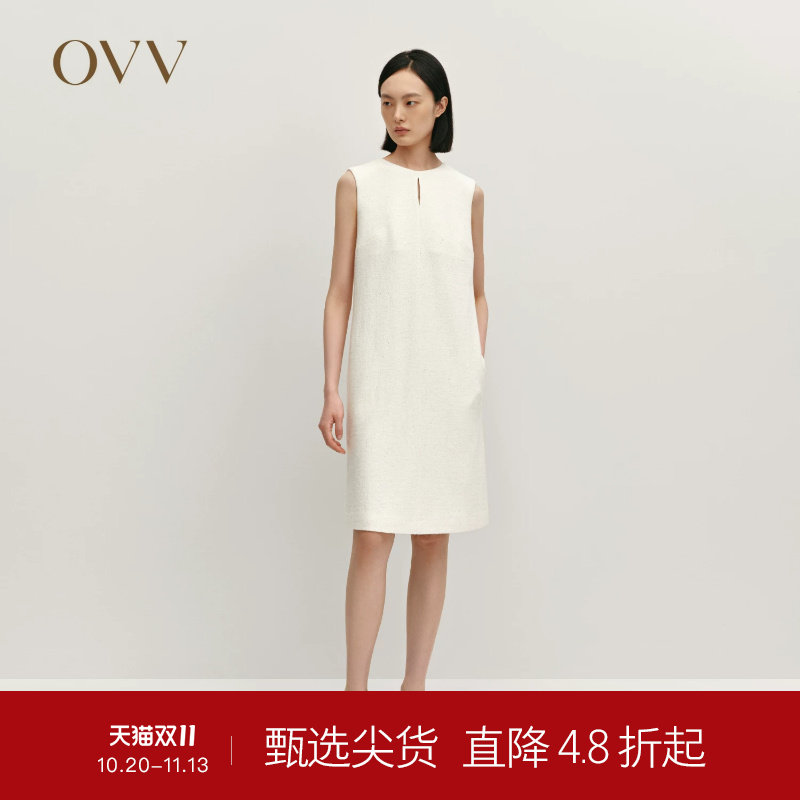 OVVOutlet秋冬热卖女装经典H型圆领舒适羊毛针织无袖连衣裙