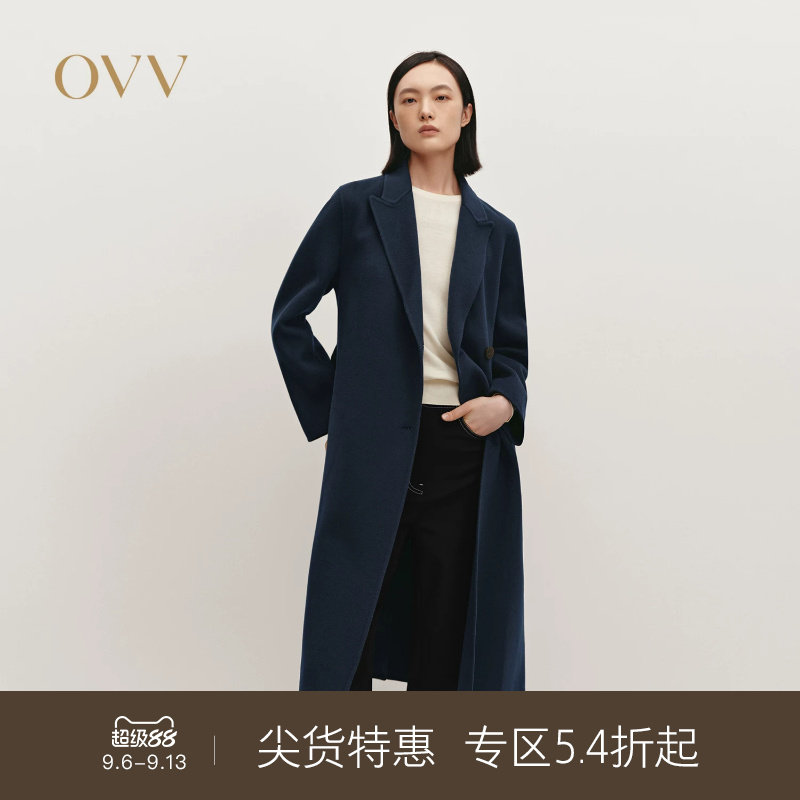 OVVOutlet秋冬热卖女装戗驳领休闲通勤保暖羊毛双面呢大衣