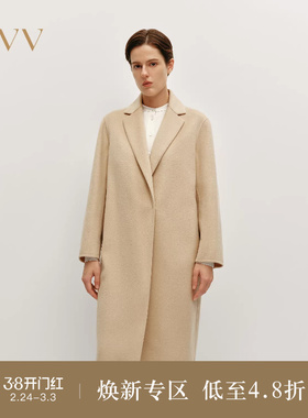 OVVOutlet秋冬热卖女装经典易搭平驳领中长休闲通勤羊毛大衣