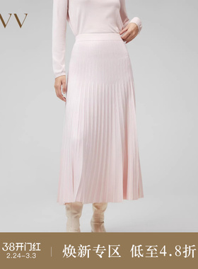 【黄金羊毛】OVVOutlet秋冬新款女装精致优雅百褶针织A字半身裙
