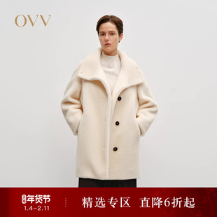 OVVOutlet秋冬热卖女装毛绒感经典单排扣舒适保暖休闲大衣