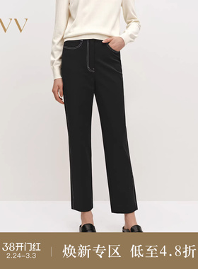 OVVOutlet秋冬热卖女装经典易搭明线装饰简约舒适休闲烟管裤