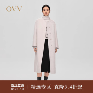 大衣 羊毛双面呢拼环保皮草配腰带长款 OVV秋冬热卖 女装