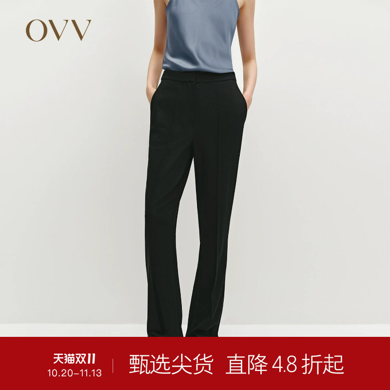 OVVOutlet秋冬热卖热卖女简约利落舒适保暖羊毛微喇休闲通勤西裤