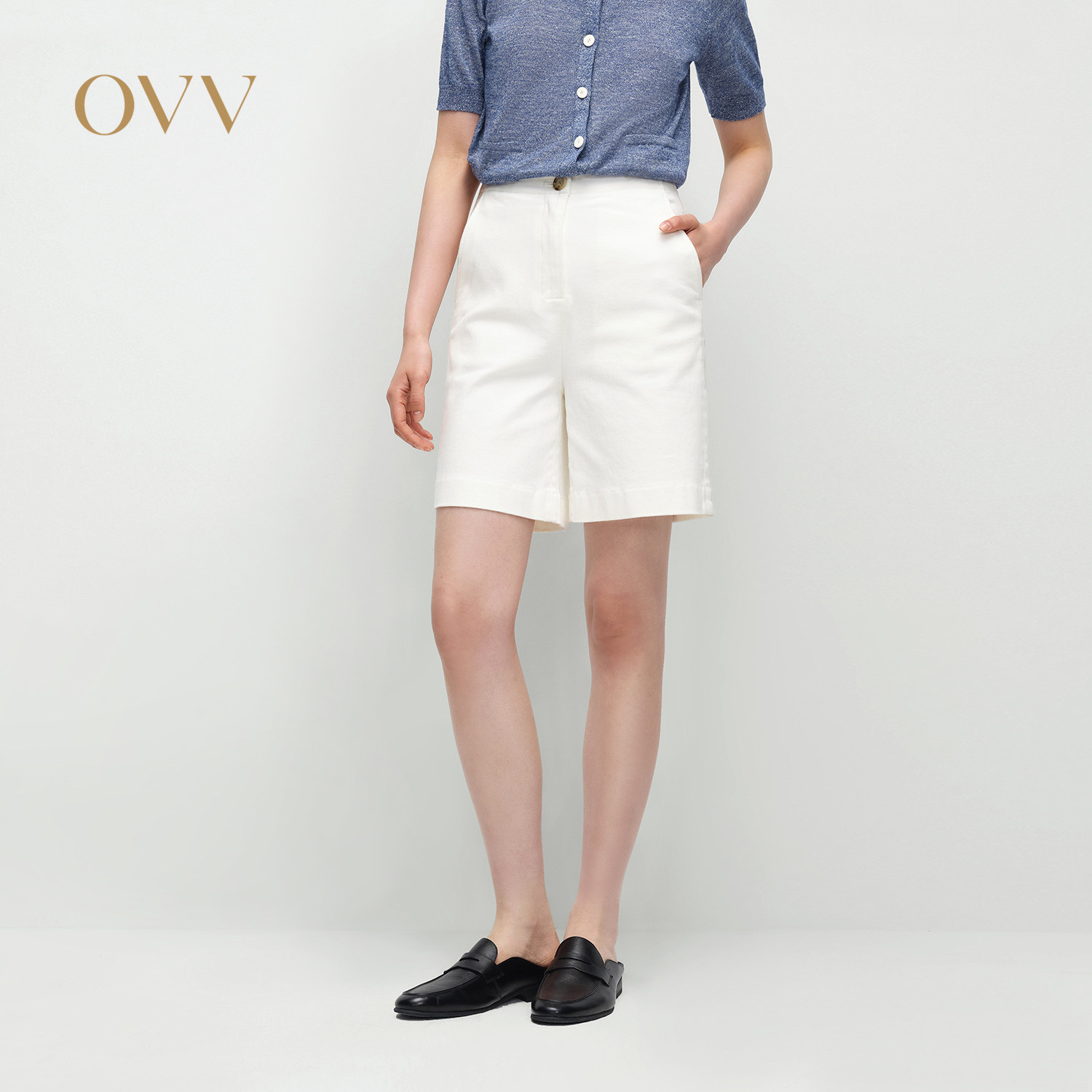 OVV2025春夏新款女装经典基础清爽白色易搭休闲牛仔短裤