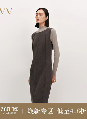 OVVOutlet秋冬热卖女装一字领背心裙针织羊毛休闲无袖连衣裙