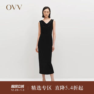日本进口面料荡领无袖 女装 OVVOutlet秋冬热卖 连衣裙 极夜丝绒