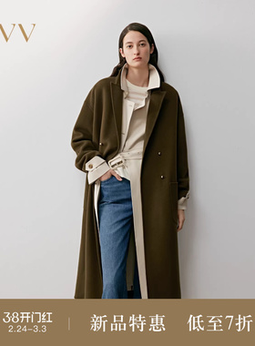 OVV2025秋冬新款女装直筒版型随附腰带挺括羊毛长大衣