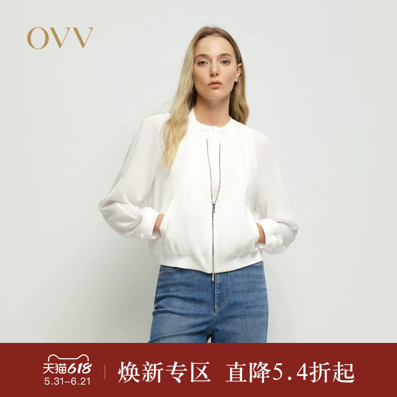 OVV2025春夏新款女装日本进口三醋酸面料棒球衫夹克外套