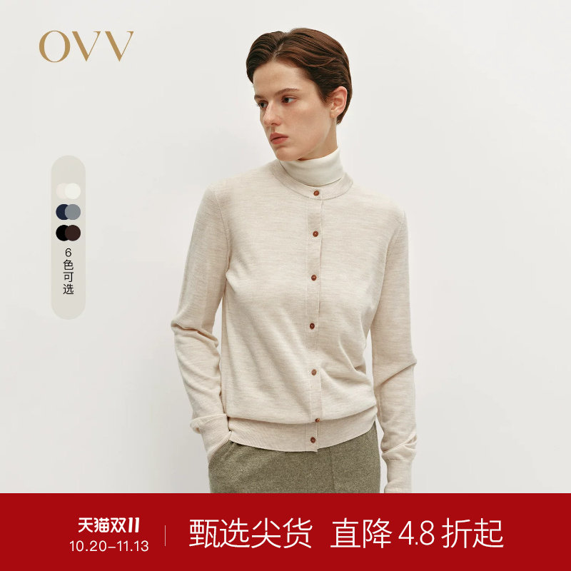 【可机洗羊毛】OVVOutlet24秋冬新女多色简约宽松长袖针织开衫